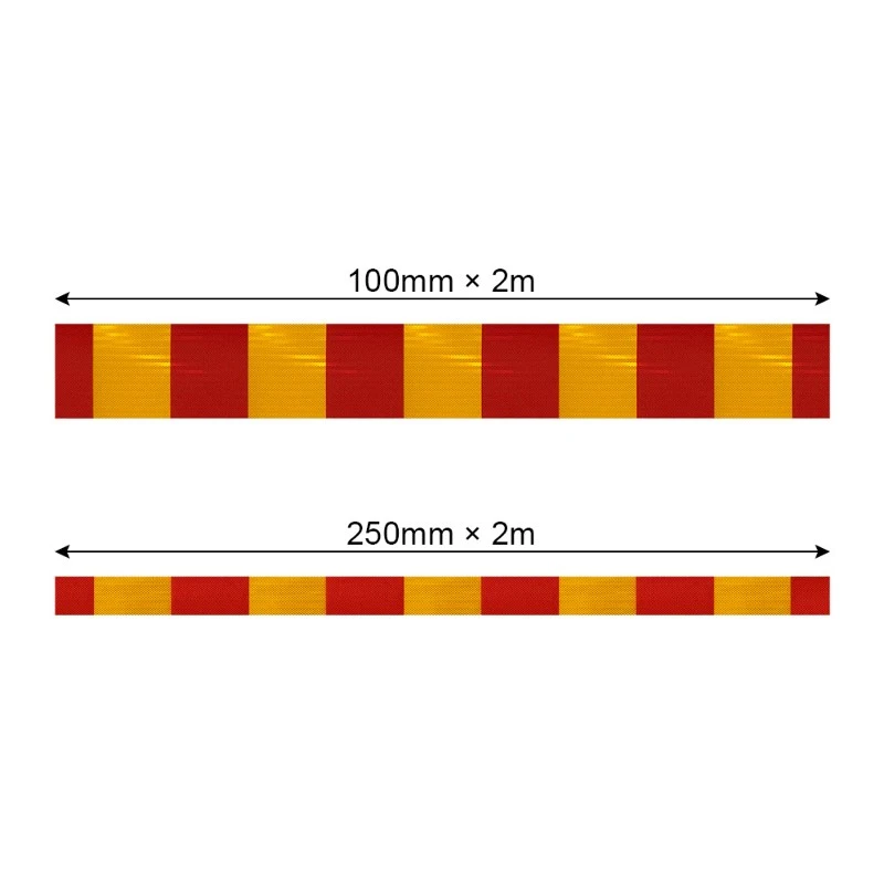 Dimensions 100mm and 250mm by 2m reflective strip specification diagram Dimensions 100mm and 250mm by 2m reflective strip specification diagram