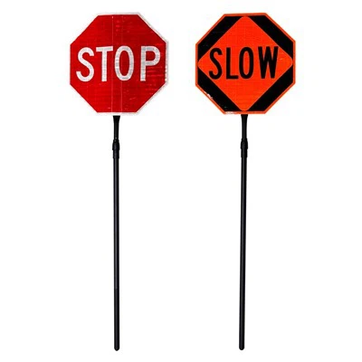 Double Sided Stop Slow Warning Signs